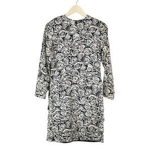 Jack Mulqueen Women's Black Cream Rose Floral Silk Dress Size 4 w Tiered Layers